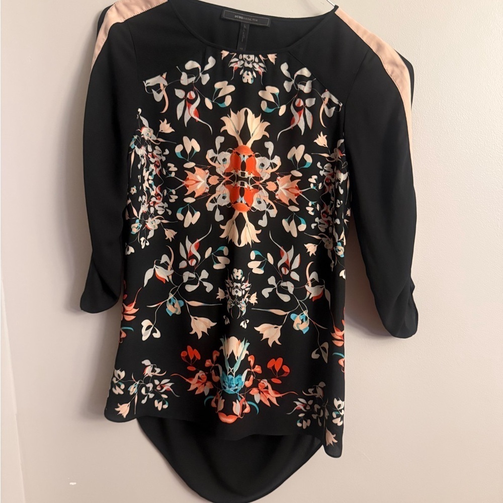 BCBGMaxAzria Black Floral Blouse